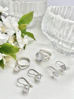 Silverörhängen, vit pärla