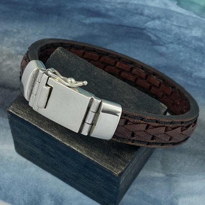 Läderarmband brunt läder silver