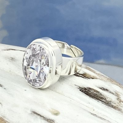 Ställbar silverring, Zircon 