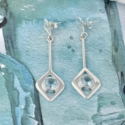 Silverörhängen blå Zircon