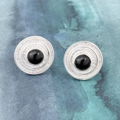 Silverörhängen onyx