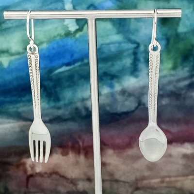Silverörhängen, gaffel och sked 