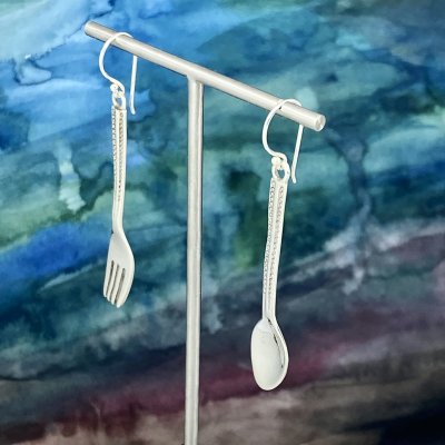 Silverörhängen, gaffel och sked 